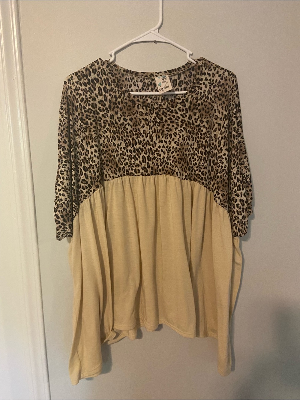 LuLaRoe Cream Leopard Yoke Babydoll Tunic